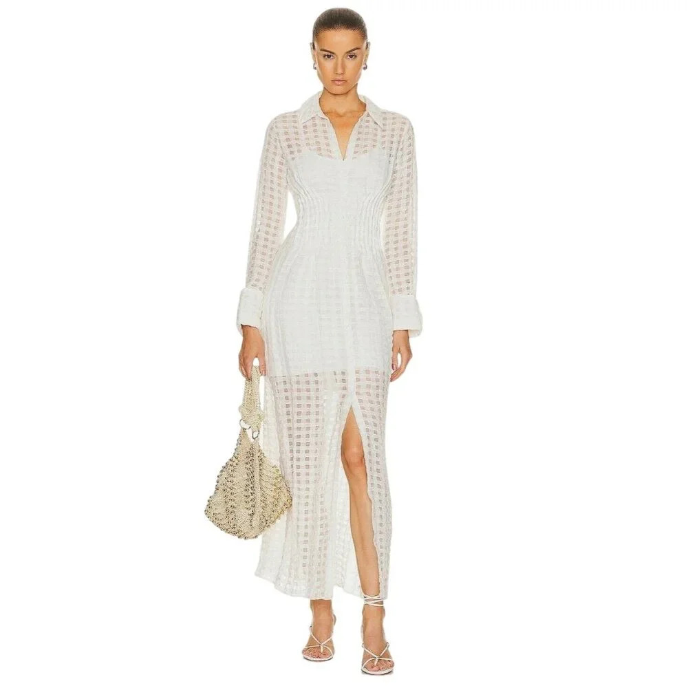 Cult Gaia Pernille Long Sleeve Dress in Off White XSmall New Womens Maxi Shirtdr